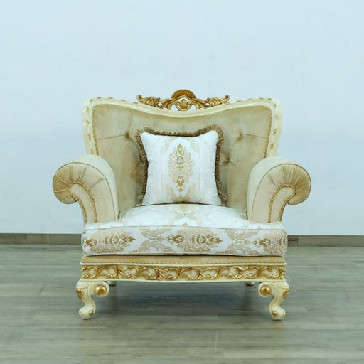 European Furniture - Fantasia Chair in Antique Beige - Dark Gold Leaf - 40015-C - GreatFurnitureDeal