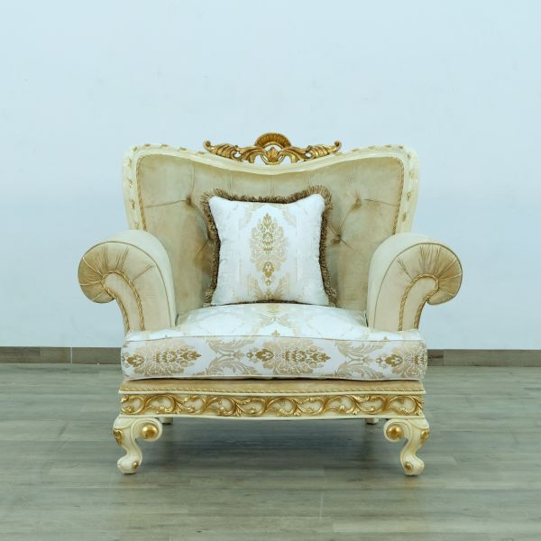 European Furniture - Fantasia Chair in Antique Beige - Dark Gold Leaf - 40015-C - GreatFurnitureDeal