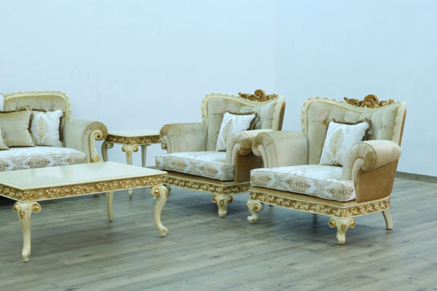 European Furniture - Fantasia Chair in Antique Beige - Dark Gold Leaf - 40015-C - GreatFurnitureDeal