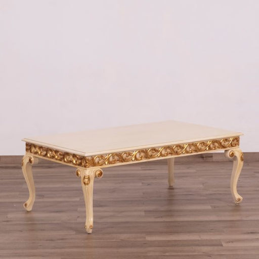 European Furniture - Fantasia Rectangular Coffee Table - Antique Beige - Gold Leaf - 40017-CT - GreatFurnitureDeal