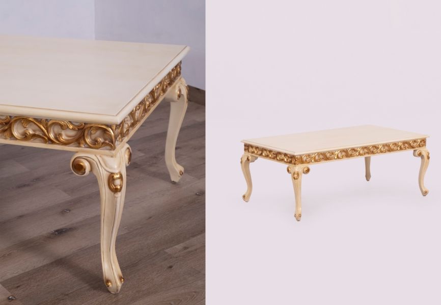 European Furniture - Fantasia Rectangular Coffee Table - Antique Beige - Gold Leaf - 40017-CT - GreatFurnitureDeal