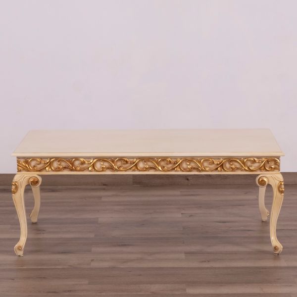 European Furniture - Fantasia Rectangular Coffee Table - Antique Beige - Gold Leaf - 40017-CT - GreatFurnitureDeal