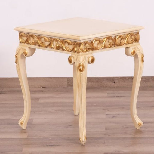 European Furniture - Fantasia Side Table - Antique Beige - Dark Gold Leaf - 40017-ET - GreatFurnitureDeal