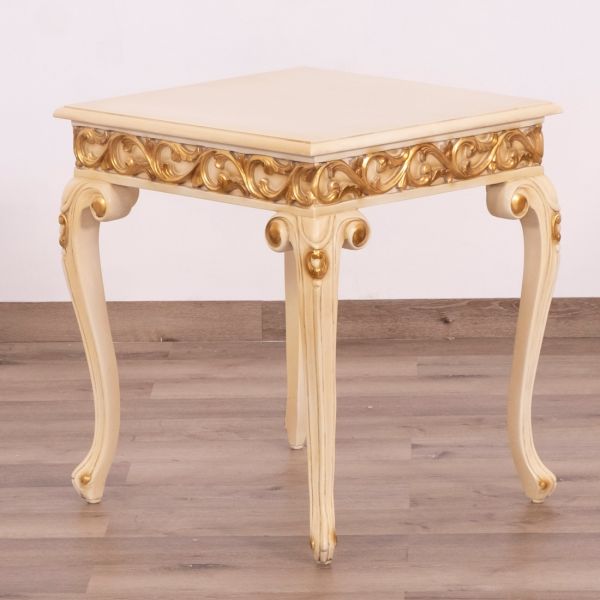European Furniture - Fantasia Side Table - Antique Beige - Dark Gold Leaf - 40017-ET - GreatFurnitureDeal