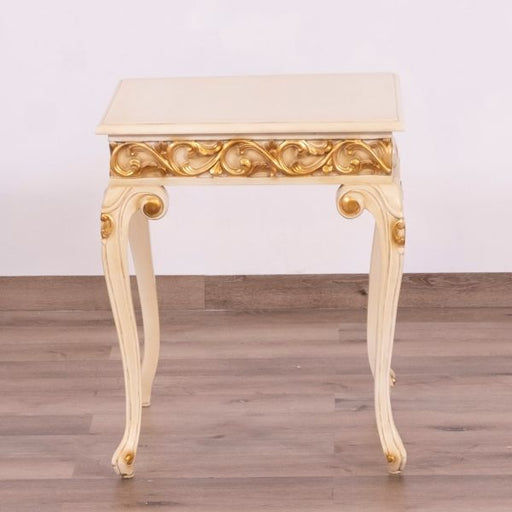 European Furniture - Fantasia Side Table - Antique Beige - Dark Gold Leaf - 40017-ET - GreatFurnitureDeal