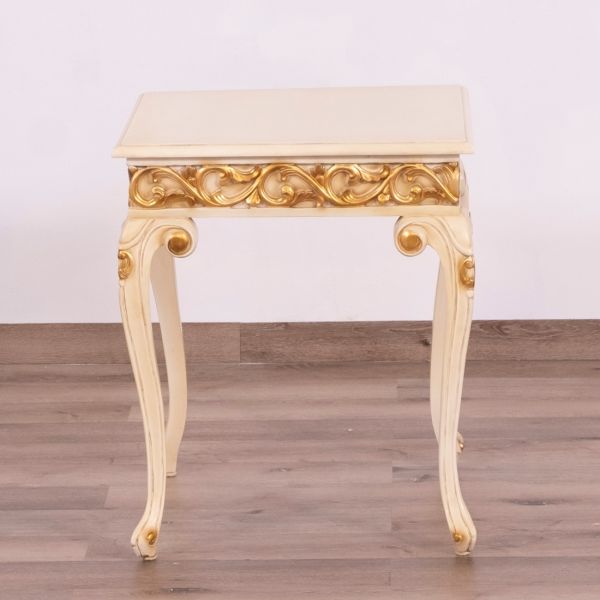 European Furniture - Fantasia Side Table - Antique Beige - Dark Gold Leaf - 40017-ET - GreatFurnitureDeal