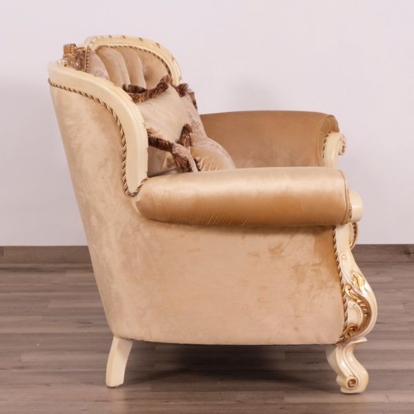 European Furniture - Fantasia Luxury Loveseat in Antique Beige with Dark Gold Leaf - 40017-L - GreatFurnitureDeal