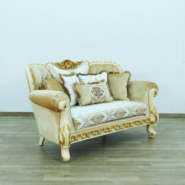 European Furniture - Fantasia Loveseat in Antique Beige- Dark Gold - 40015-L - GreatFurnitureDeal