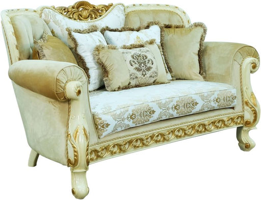 European Furniture - Fantasia Loveseat in Antique Beige- Dark Gold - 40015-L - GreatFurnitureDeal