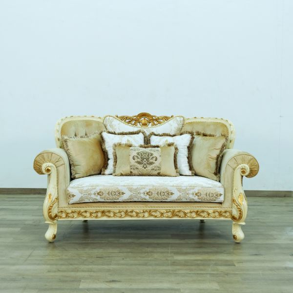 European Furniture - Fantasia Loveseat in Antique Beige- Dark Gold - 40015-L - GreatFurnitureDeal