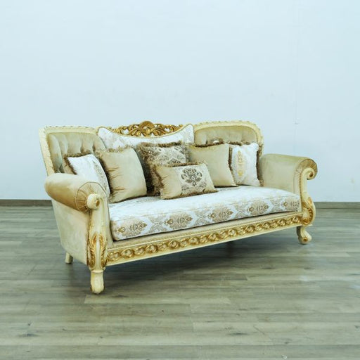 European Furniture - Fantasia Sofa in Antique Beige - Dark Gold Leaf - 40015-S - GreatFurnitureDeal