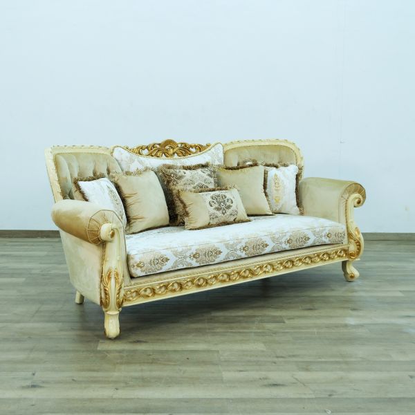 European Furniture - Fantasia Sofa in Antique Beige - Dark Gold Leaf - 40015-S - GreatFurnitureDeal