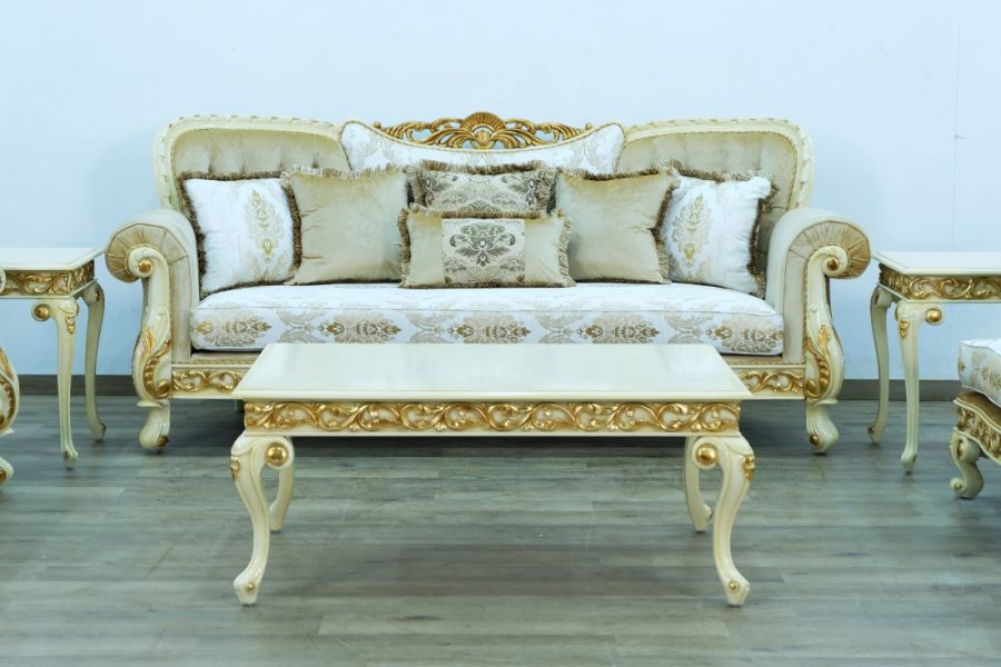 European Furniture - Fantasia Sofa in Antique Beige - Dark Gold Leaf - 40015-S - GreatFurnitureDeal