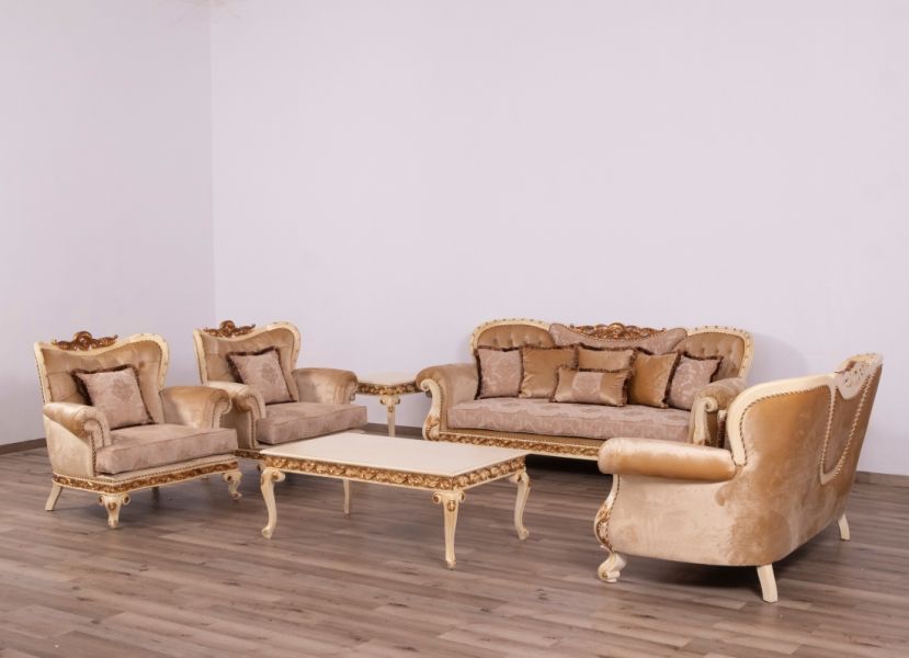 European Furniture - Fantasia Rectangular Coffee Table - Antique Beige - Gold Leaf - 40017-CT - GreatFurnitureDeal
