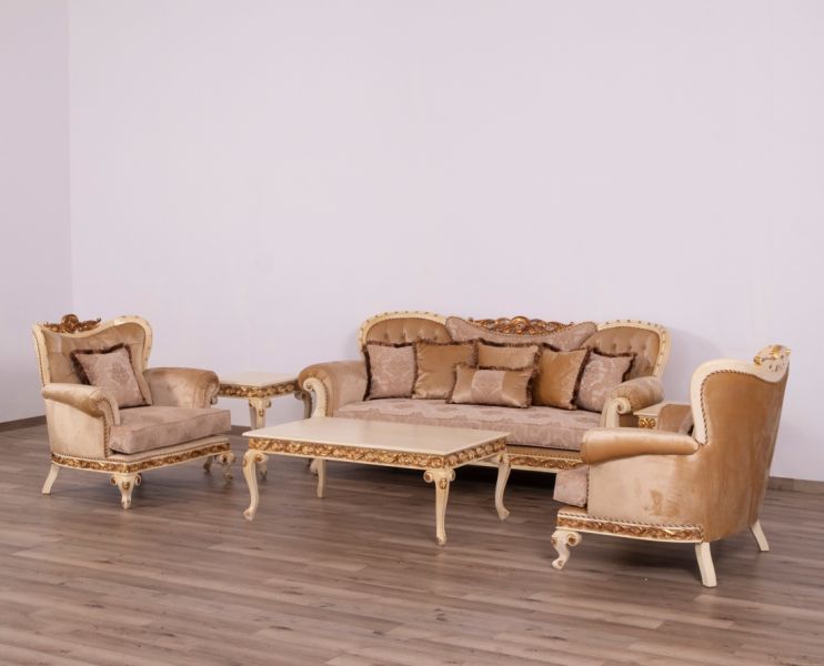 European Furniture - Fantasia Luxury Chair in Antique Beige with Dark Gold Leaf - 40017-C - GreatFurnitureDeal