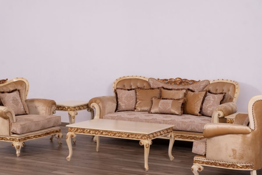 European Furniture - Fantasia Luxury Chair in Antique Beige with Dark Gold Leaf - 40017-C - GreatFurnitureDeal