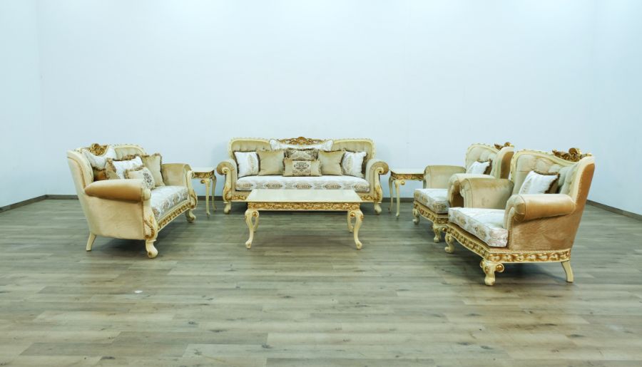 European Furniture - Fantasia Loveseat in Antique Beige- Dark Gold - 40015-L - GreatFurnitureDeal