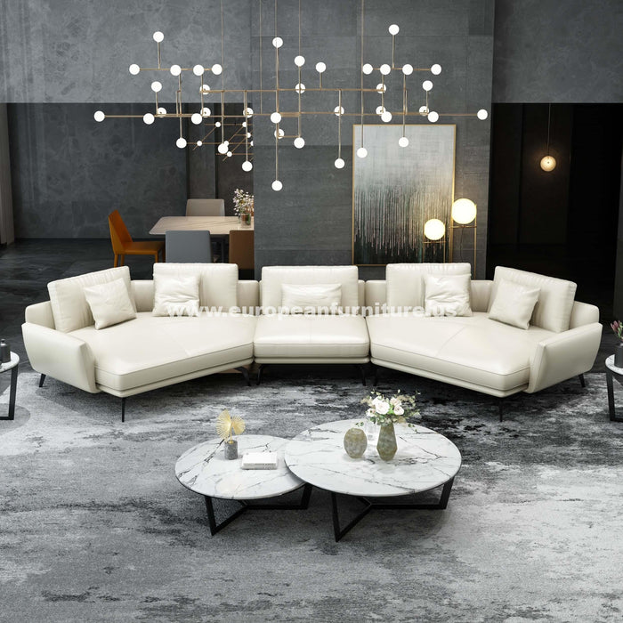 European Furniture - Venere Sectional Off White Italian Leather - EF-65556-5S - GreatFurnitureDeal
