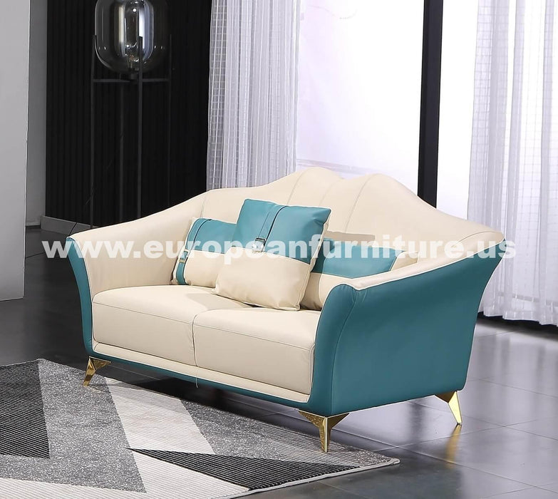 European Furniture - Winston Loveseat White-Blue Italian Leather - EF-29052-L