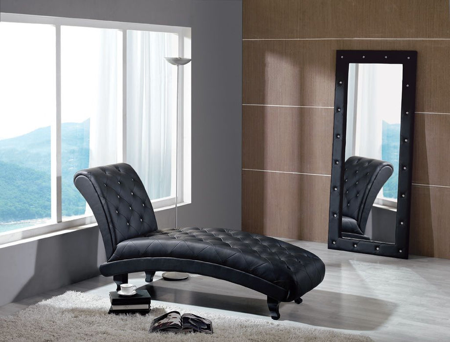 VIG Furniture - Monte Carlo Black Leather Chaise w/ Crystals - VGKCMONTEBLK-CH