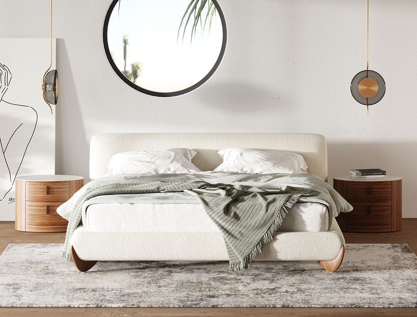VIG Furniture - Modrest Fleury Contemporary Cream Fabric and Walnut Queen Bed - VGCS-21073-BED-queen - GreatFurnitureDeal