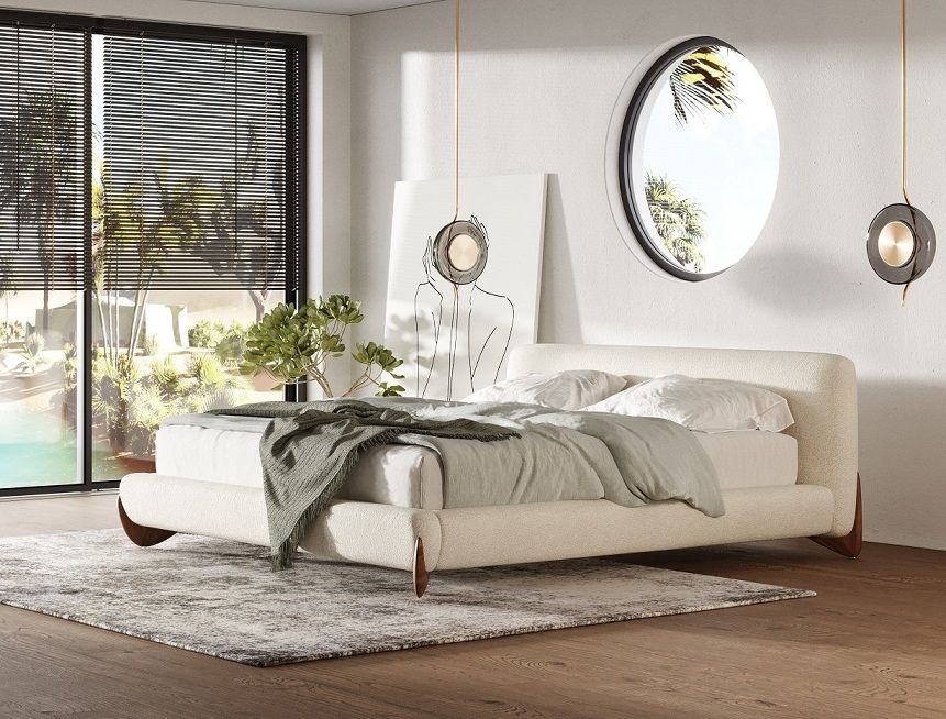 VIG Furniture - Modrest Fleury Contemporary Cream Fabric and Walnut Queen Bedroom Set - VGCS-21073-BED-SET-queen