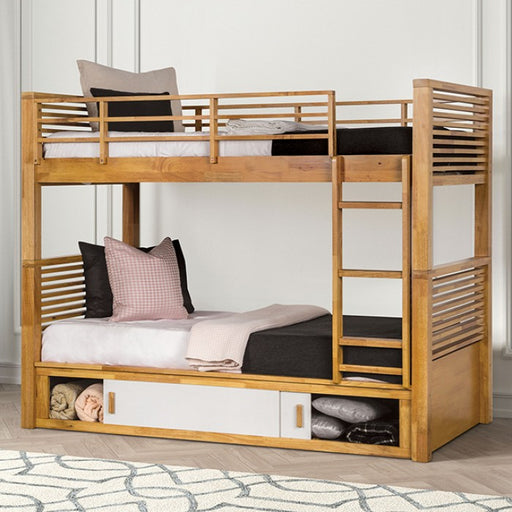 Furniture of America - Richland Twin/Twin Bunk Bed in Light Oak - FM-BK103AK-T-BED - GreatFurnitureDeal