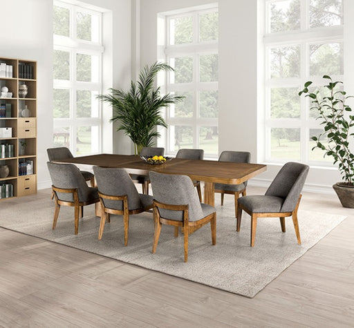 Furniture of America - Mandal 9 Piece Dining Table Set in Chestnut - FM3421BR-T-TABLE-FM3421GY-9SET - GreatFurnitureDeal