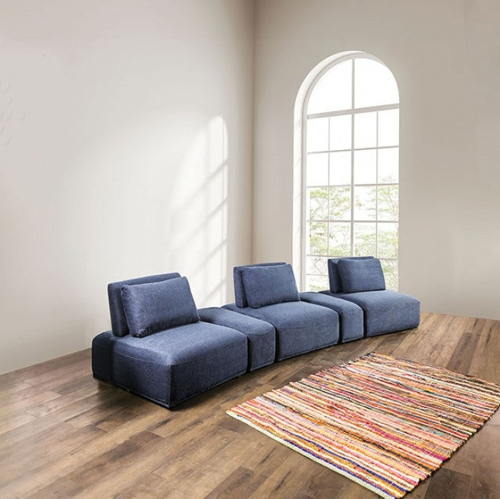 Furniture of America - Stavanger Curved 3-Seater in Blue - FM63001BL-G