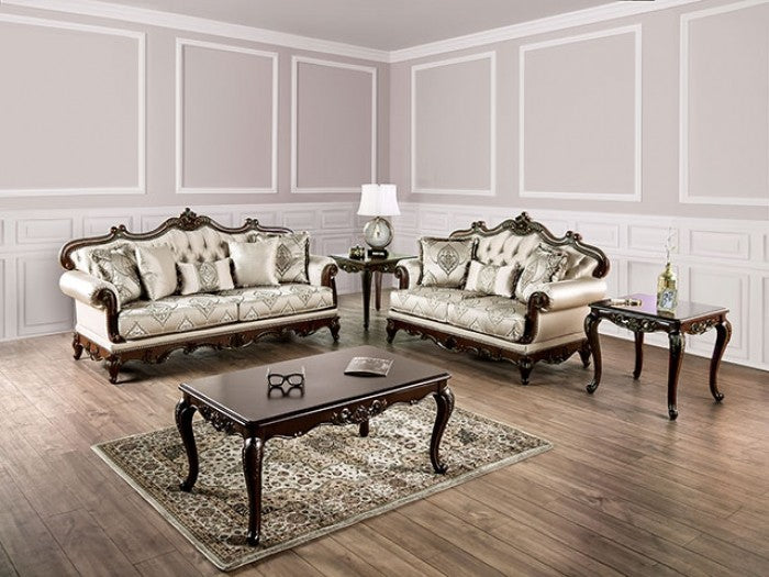 Furniture of America - Veracruz  2 Piece Living Room Set in Dark Cherry/Beige - FM65002BG-SF-2SET