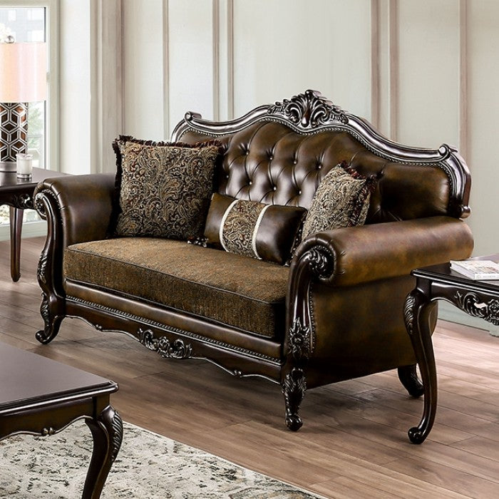 Furniture of America - Ensenada 3 Piece Living Room Set in Dark Cherry/Brown - FM65003BR-SF-3SET