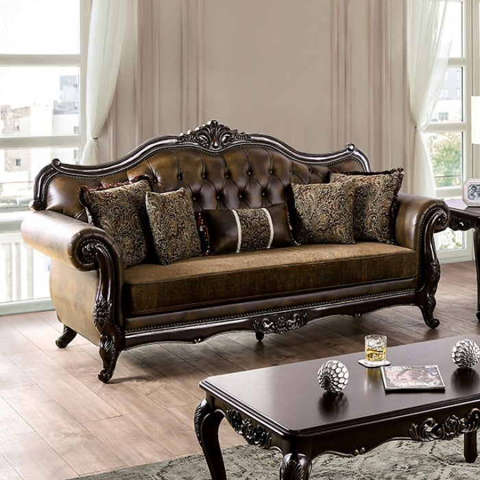 Furniture of America - Ensenada 2 Piece Living Room Set in Dark Cherry/Brown - FM65003BR-SF-2SET