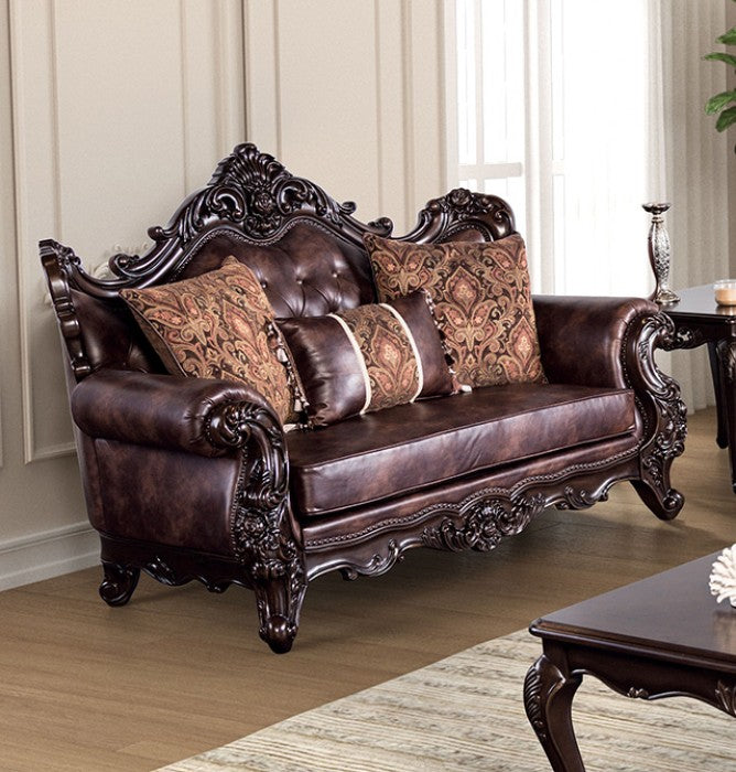 Furniture of America - Palencia 3 Piece Living Room Set in Dark Cherry/Brown - FM65005BR-SF-3SET - GreatFurnitureDeal