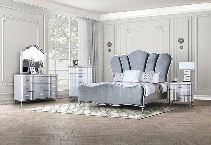 Furniture of America - Melodi Parc 5 Piece King Bedroom Set in Silver - FM7416SV-EK-5SET - GreatFurnitureDeal