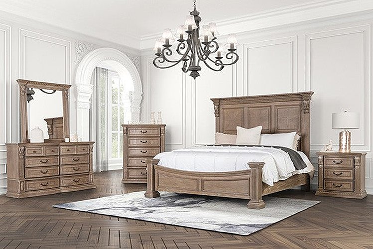 Furniture of America - Seven 5 Piece King Bedroom Set in Weathered Oak - FM7418AK-EK-BED-5SET - GreatFurnitureDeal