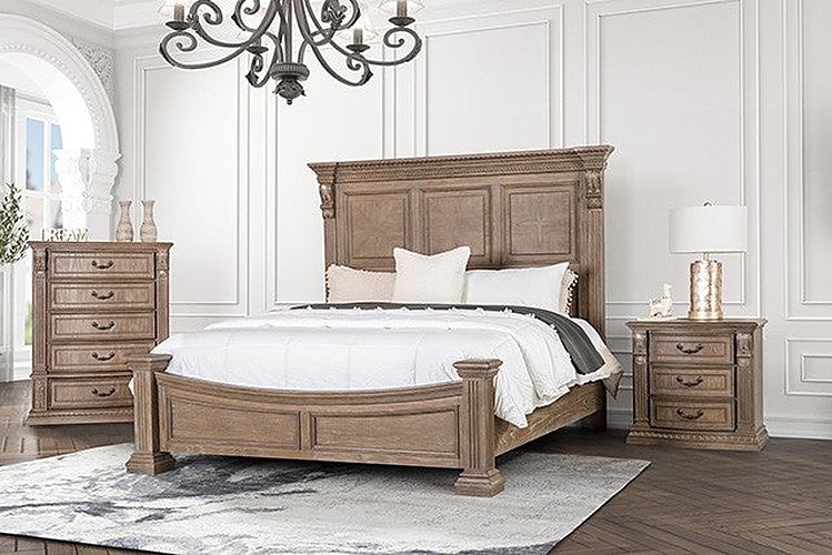 Furniture of America - Seven 5 Piece King Bedroom Set in Weathered Oak - FM7418AK-EK-BED-5SET - GreatFurnitureDeal