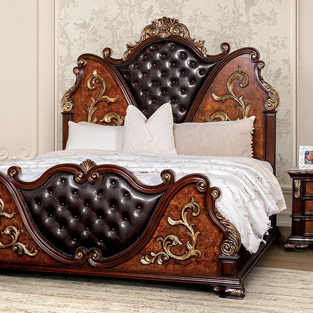 Furniture of America - Aquilina Queen Bed in Dark Cherry/Oak - FM7422CH-Q - GreatFurnitureDeal