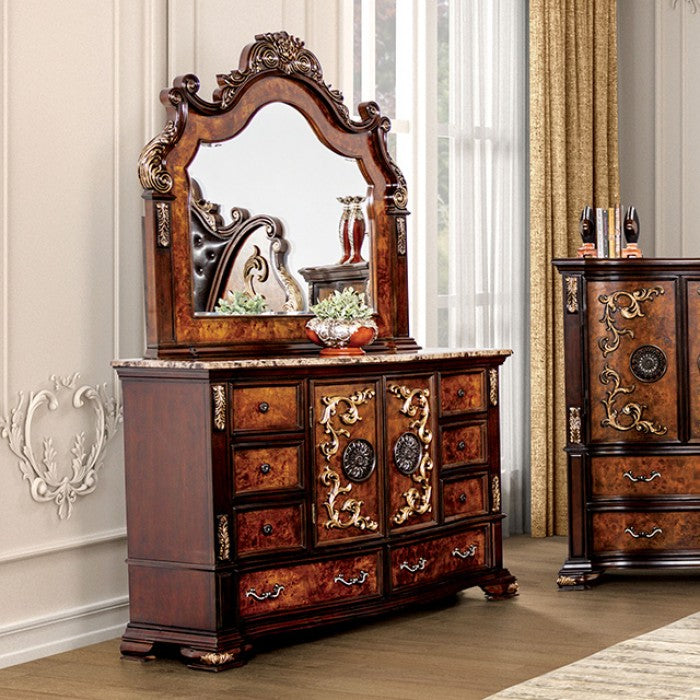 Furniture of America - Aquilina 5 Piece Eastern King Bedroom Set in Dark Cherry/Oak - FM7422CH-EK-5SET - GreatFurnitureDeal