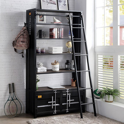 Furniture of America - Dipiloh Bookcase in Black, Distressed Dark Oak - FOA-AC379-PK - GreatFurnitureDeal