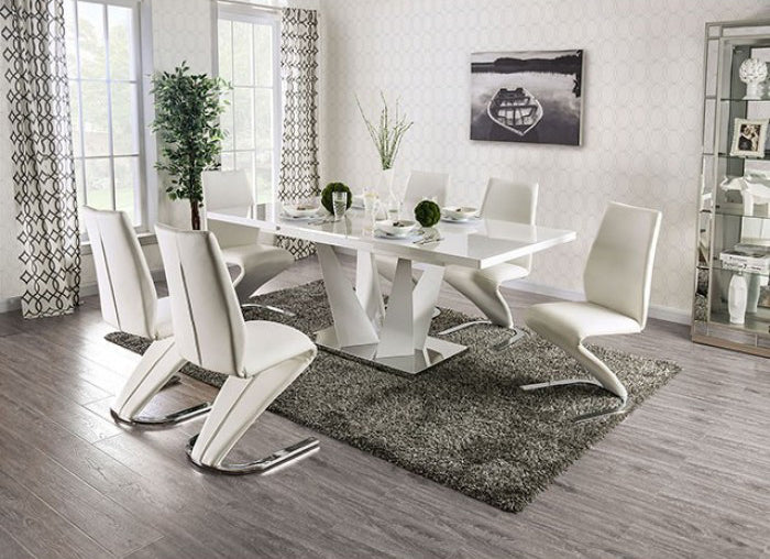 Furniture of America - Zain 5 Piece Dining Table Set in White, Chrome - FOA3742T-5SET