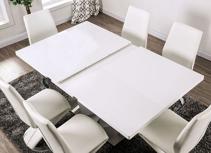 Furniture of America - Zain 7 Piece Dining Table Set in White, Chrome - FOA3742T-7SET - GreatFurnitureDeal