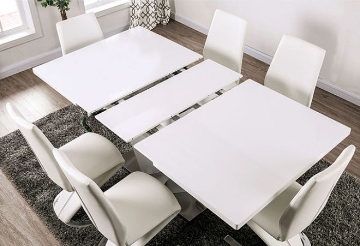 Furniture of America - Zain 7 Piece Dining Table Set in White, Chrome - FOA3742T-7SET