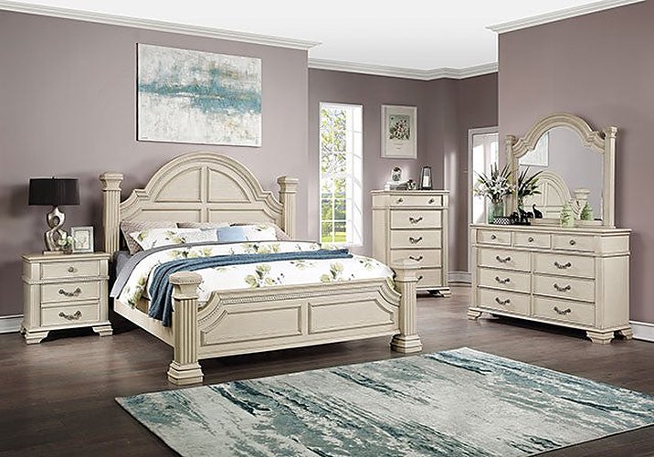 Furniture of America - Pamphilos King Bed in Antique White - FOA7144WH-EK-BED - GreatFurnitureDeal