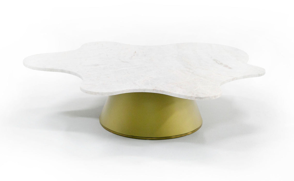 VIG Furniture - Modrest Gabbro Low Glam White Marble and Gold Coffee Table - VGODLZ-220C-L - GreatFurnitureDeal