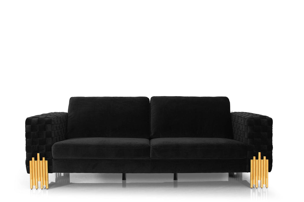 VIG Furniture - Divani Casa Georgia Modern Velvet Glam Black Gold Sofa - VGKNK8622-S - GreatFurnitureDeal