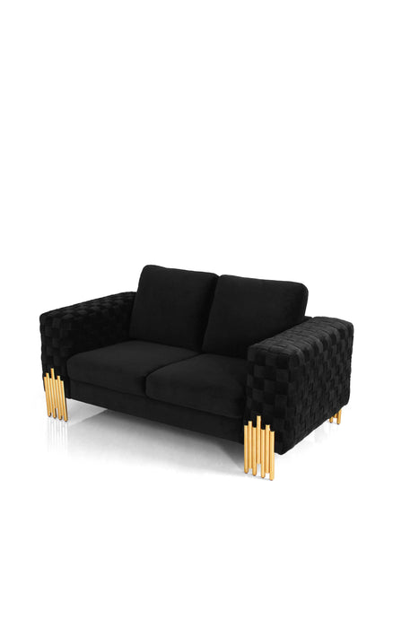 VIG Furniture - Divani Casa Georgia Modern Velvet Glam Black Gold Loveseat - VGKNK8622-LS - GreatFurnitureDeal
