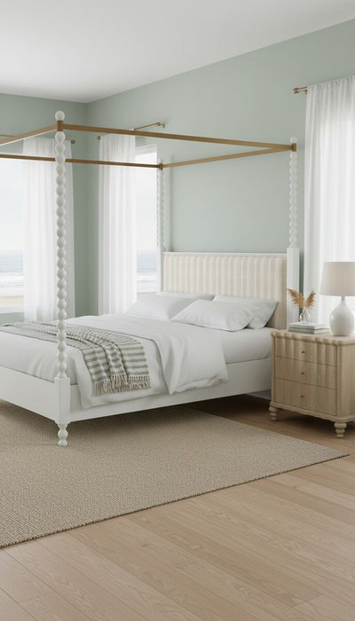 ART Furniture - Haven King Upholstered Canopy Poster Bed in Warm White - 339136-2367CP - GreatFurnitureDeal