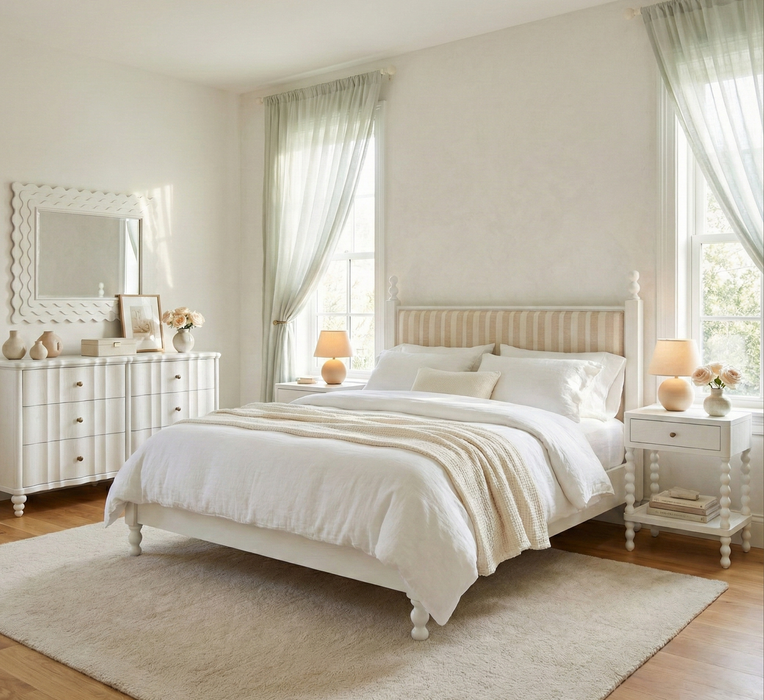 ART Furniture - Haven Queen Upholstered Finial Bed in Warm White - 339135-2367