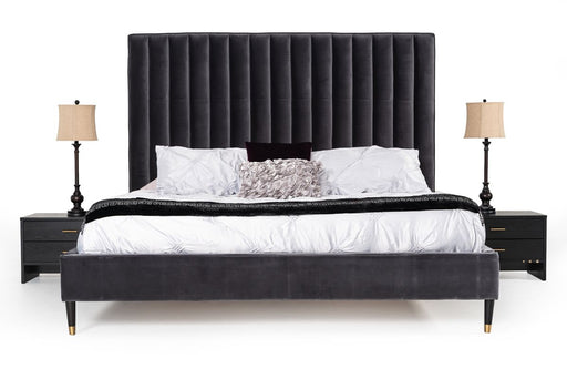 VIG Furniture - Modrest Hemlock - Modern Dark Grey Velvet Queen Bed - VGKKB606-GRY-Q - GreatFurnitureDeal
