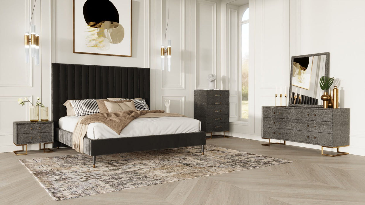 VIG Furniture - Modrest Hemlock Howard- Modern Dark Grey Velvet and Shagreen Grey Eastern King Bedroom Set - VGKKB606-GRY-H-SET-EK